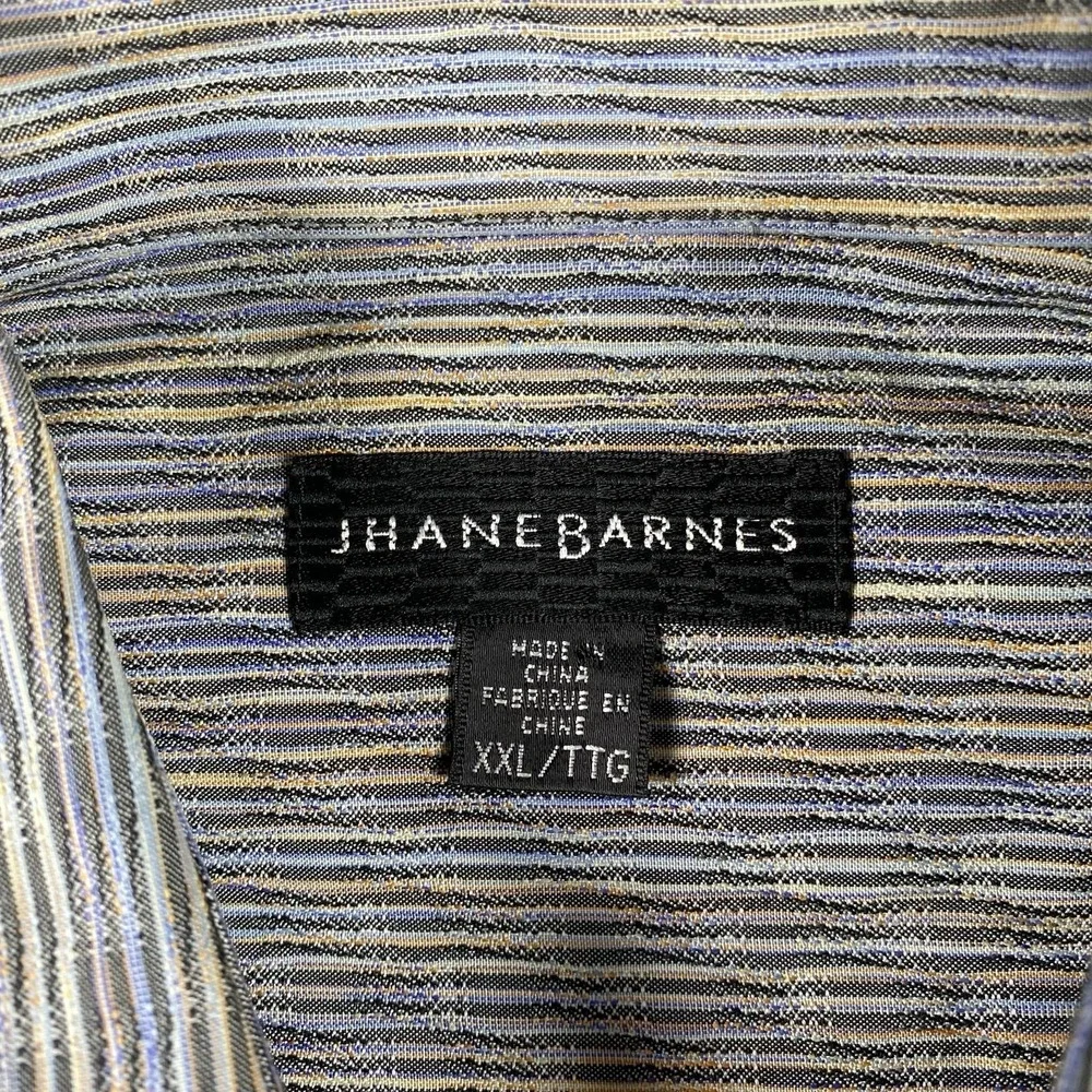 Jhane Barnes Shirt Mens XXL Long Sleeve Geometric Striped Silk Blend Button Down